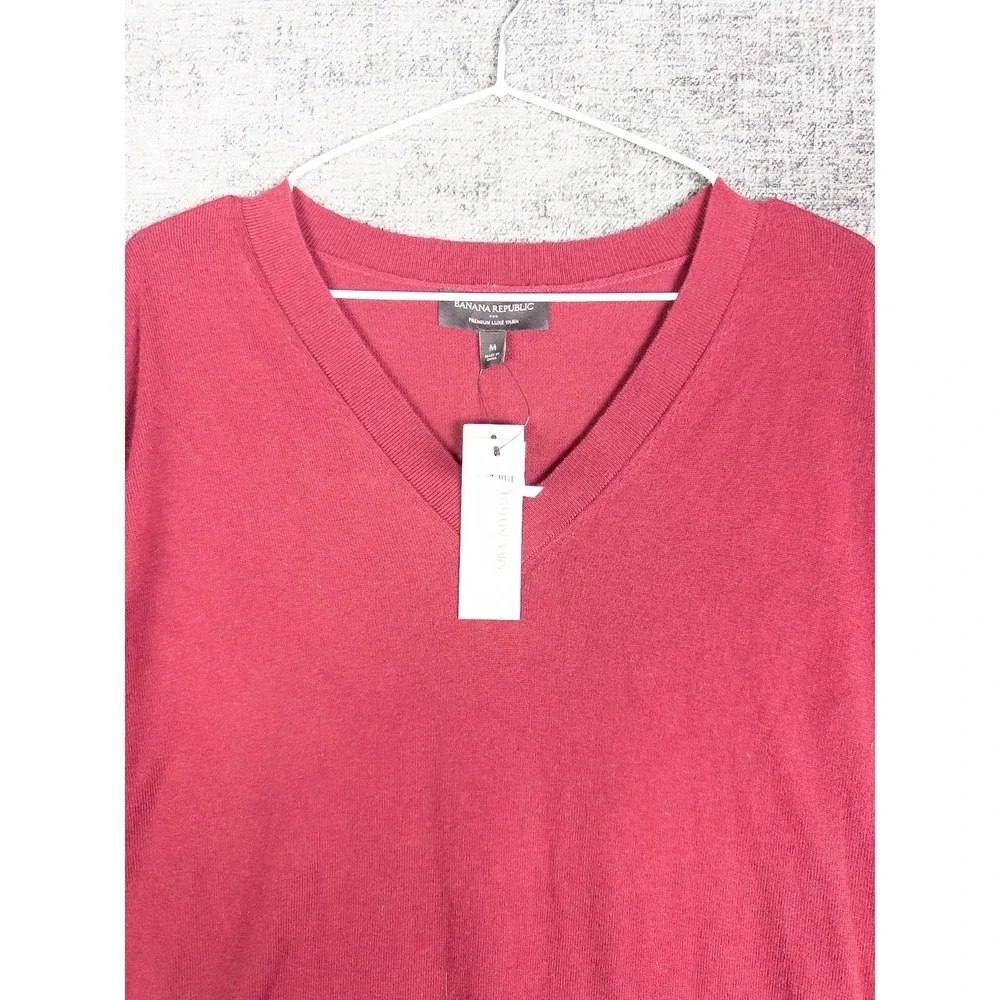 NWT Banana Republic Pullover Mens M Red V Neck Cotton‎ Cashmere V Neck